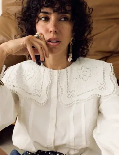 Pure Cotton Broderie Collar Shirt