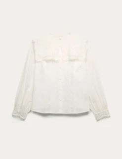 Pure Cotton Broderie Collar Shirt