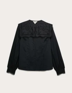 Pure Cotton Broderie Collar Shirt