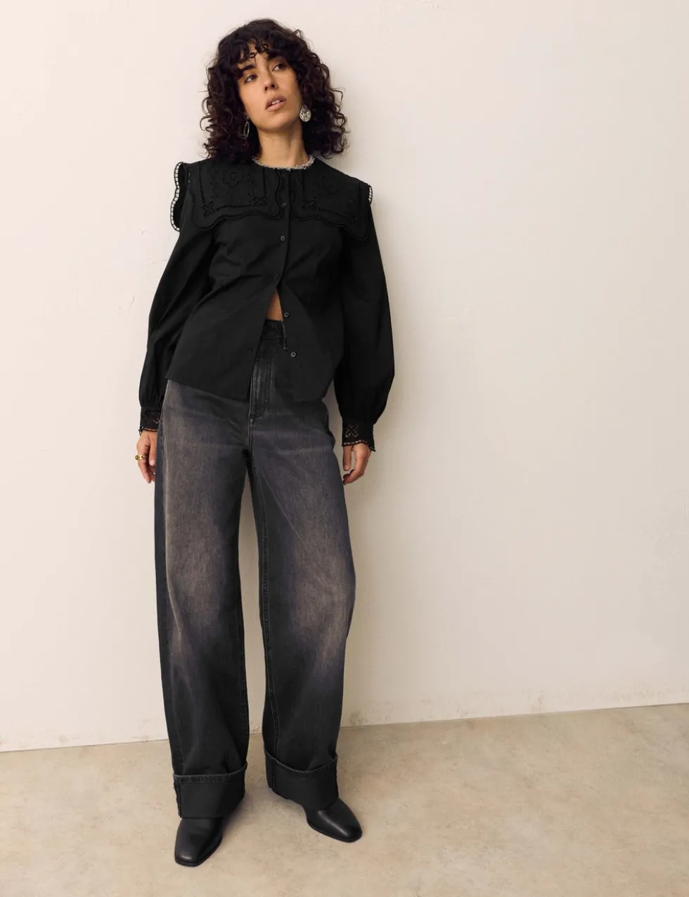 Pure Cotton Broderie Collar Shirt