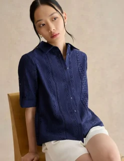 Pure Cotton Broderie Collared Shirt