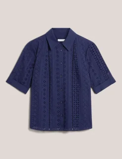 Pure Cotton Broderie Collared Shirt