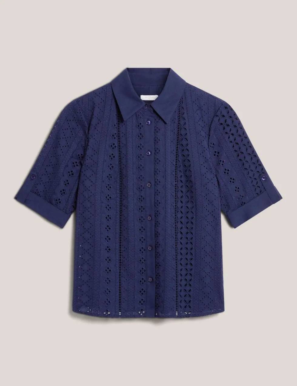 Pure Cotton Broderie Collared Shirt