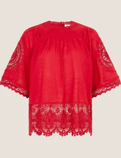 Pure Cotton Broderie High Neck Top