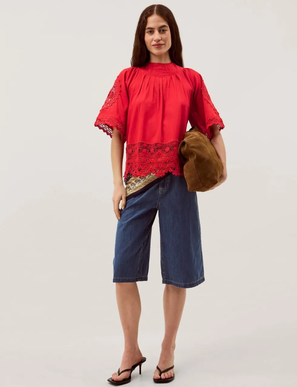 Pure Cotton Broderie High Neck Top