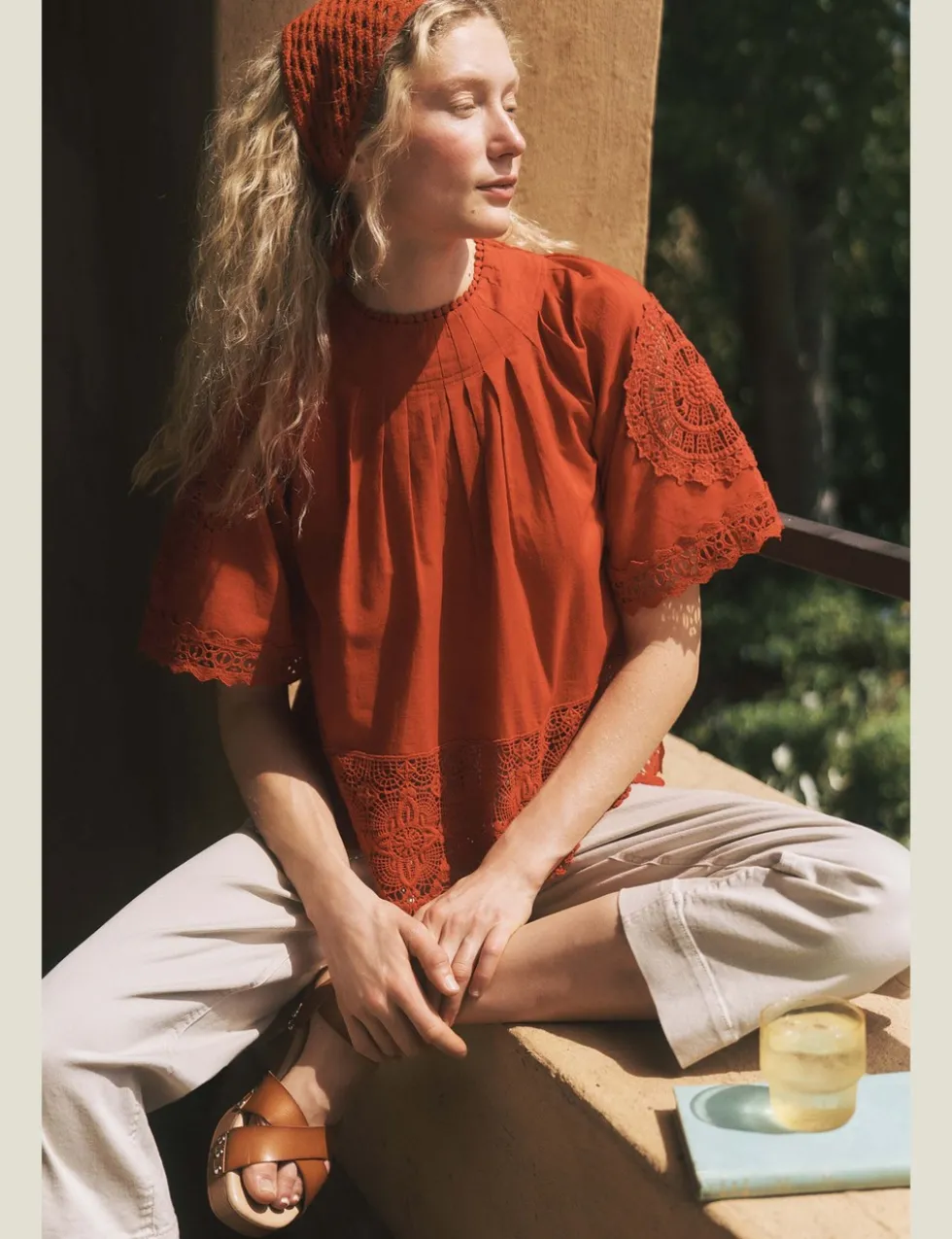 Pure Cotton Broderie High Neck Top