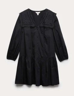 Pure Cotton Broderie Midi Smock Dress