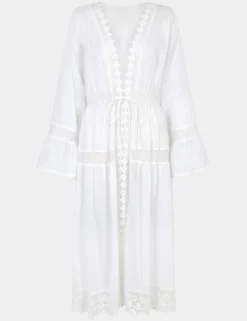 Pure Cotton Broderie Midi Relaxed Kimono