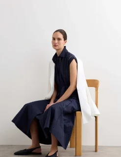 Pure Cotton Broderie Midi Shirt Dress