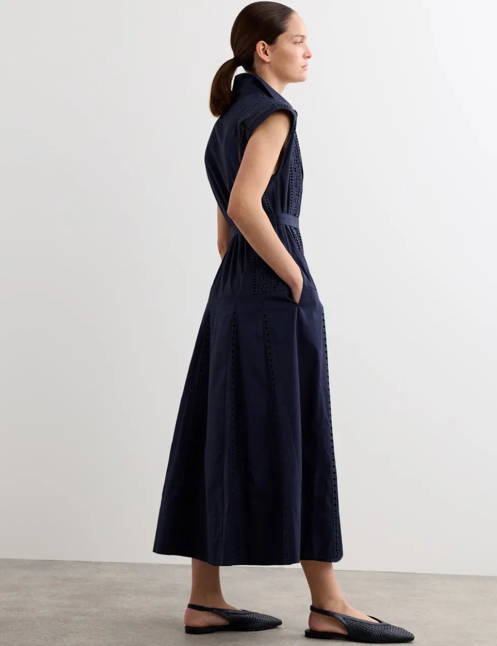 Pure Cotton Broderie Midi Shirt Dress