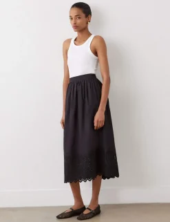 Pure Cotton Broderie Midi A-Line Skirt