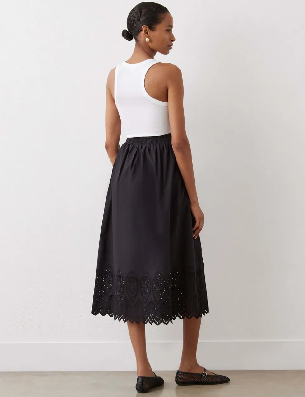 Pure Cotton Broderie Midi A-Line Skirt