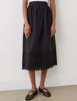 Pure Cotton Broderie Midi A-Line Skirt