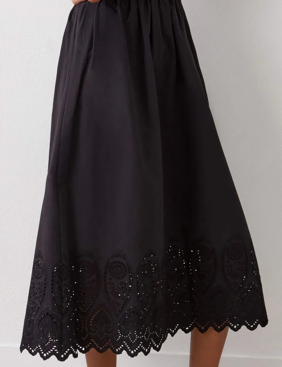 Pure Cotton Broderie Midi A-Line Skirt