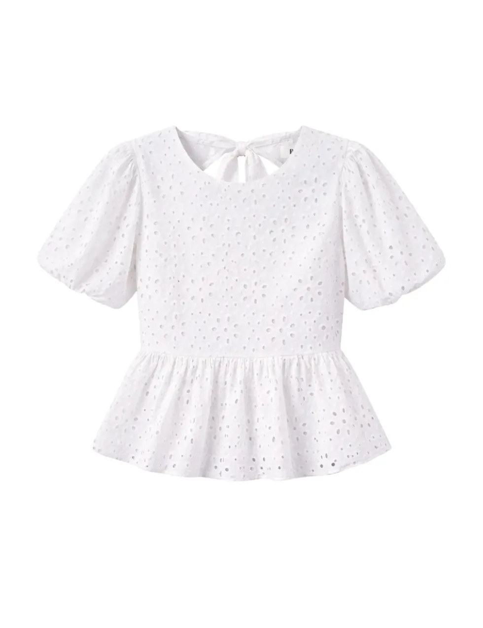 Pure Cotton Broderie Puff Sleeve Peplum Top