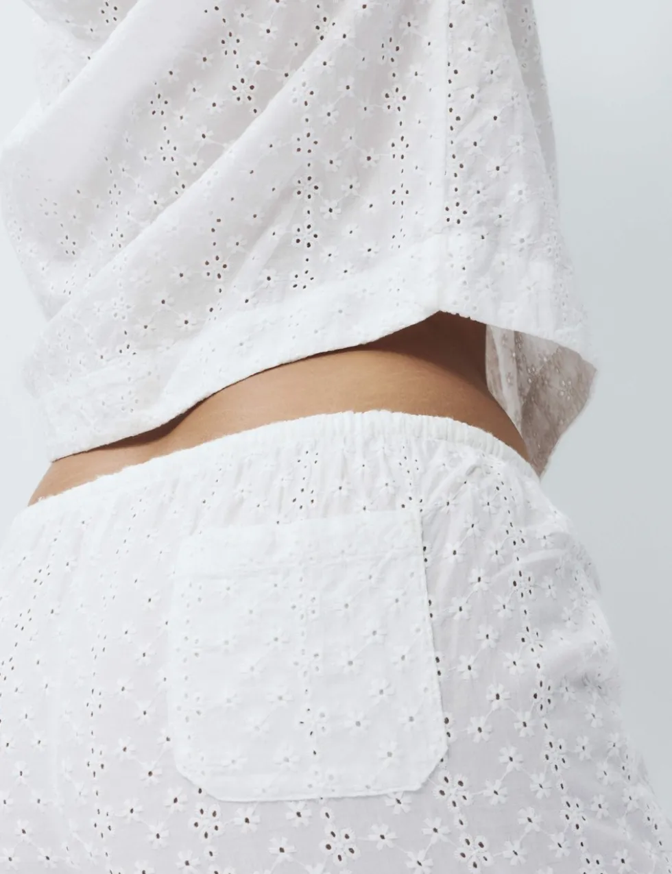 Pure Cotton Broderie Pyjama Bottoms