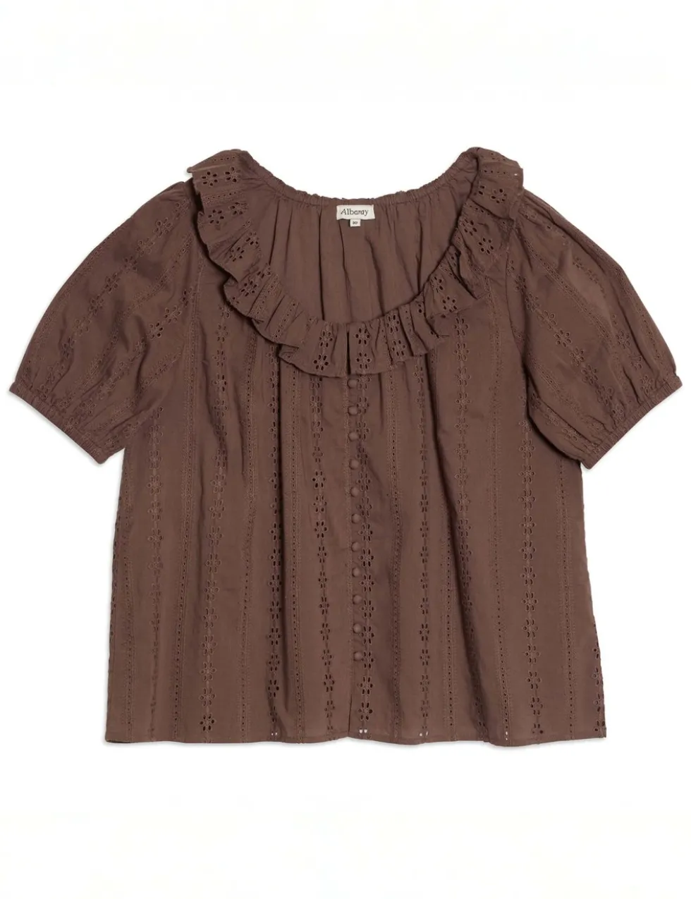 Pure Cotton Broderie Scoop Neck Ruffle Top