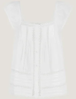 Pure Cotton Broderie Square Neck Blouse