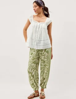 Pure Cotton Broderie Square Neck Blouse