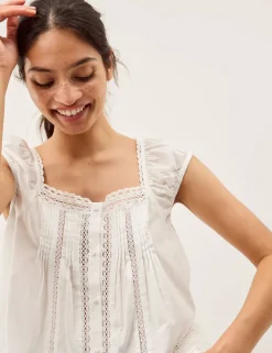 Pure Cotton Broderie Square Neck Blouse