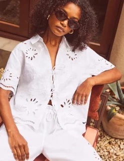 Pure Cotton Broderie Tie Front T-Shirt