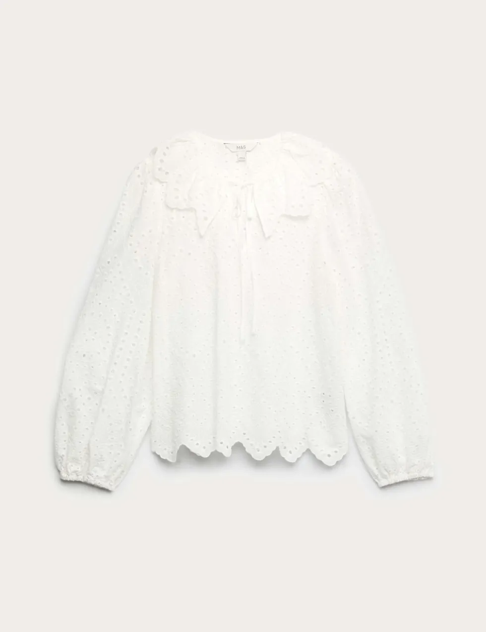 Pure Cotton Broderie Tie Front Blouse