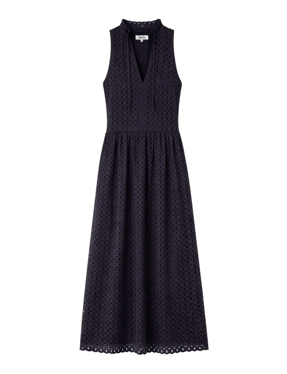 Pure Cotton Broderie V-Neck Midi Column Dress