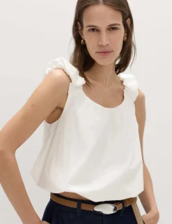 Pure Cotton Bubble Hem Puff Strap Top