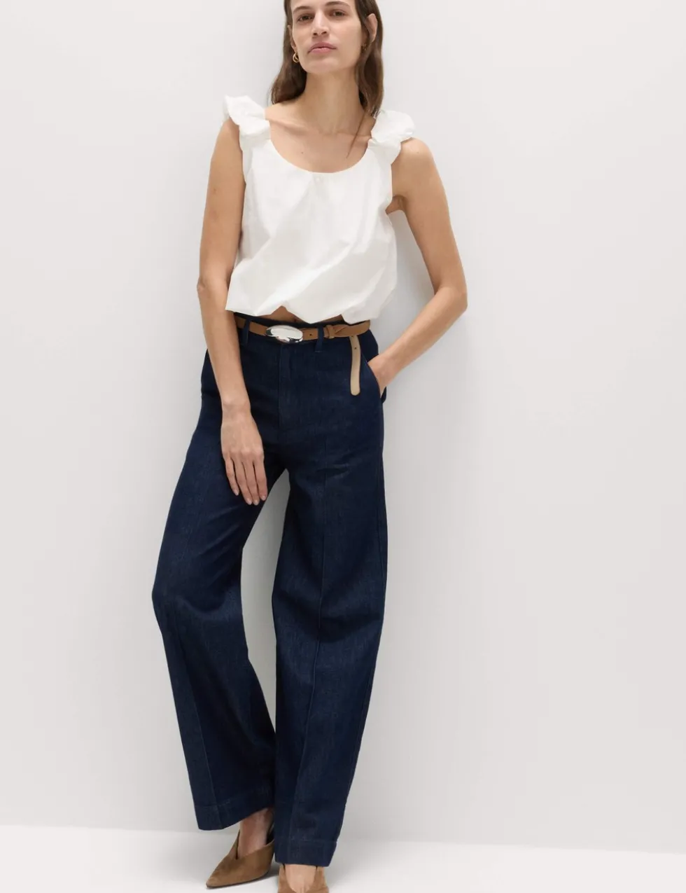 Pure Cotton Bubble Hem Puff Strap Top