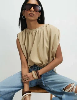 Pure Cotton Bubble Hem Tie Detail Top