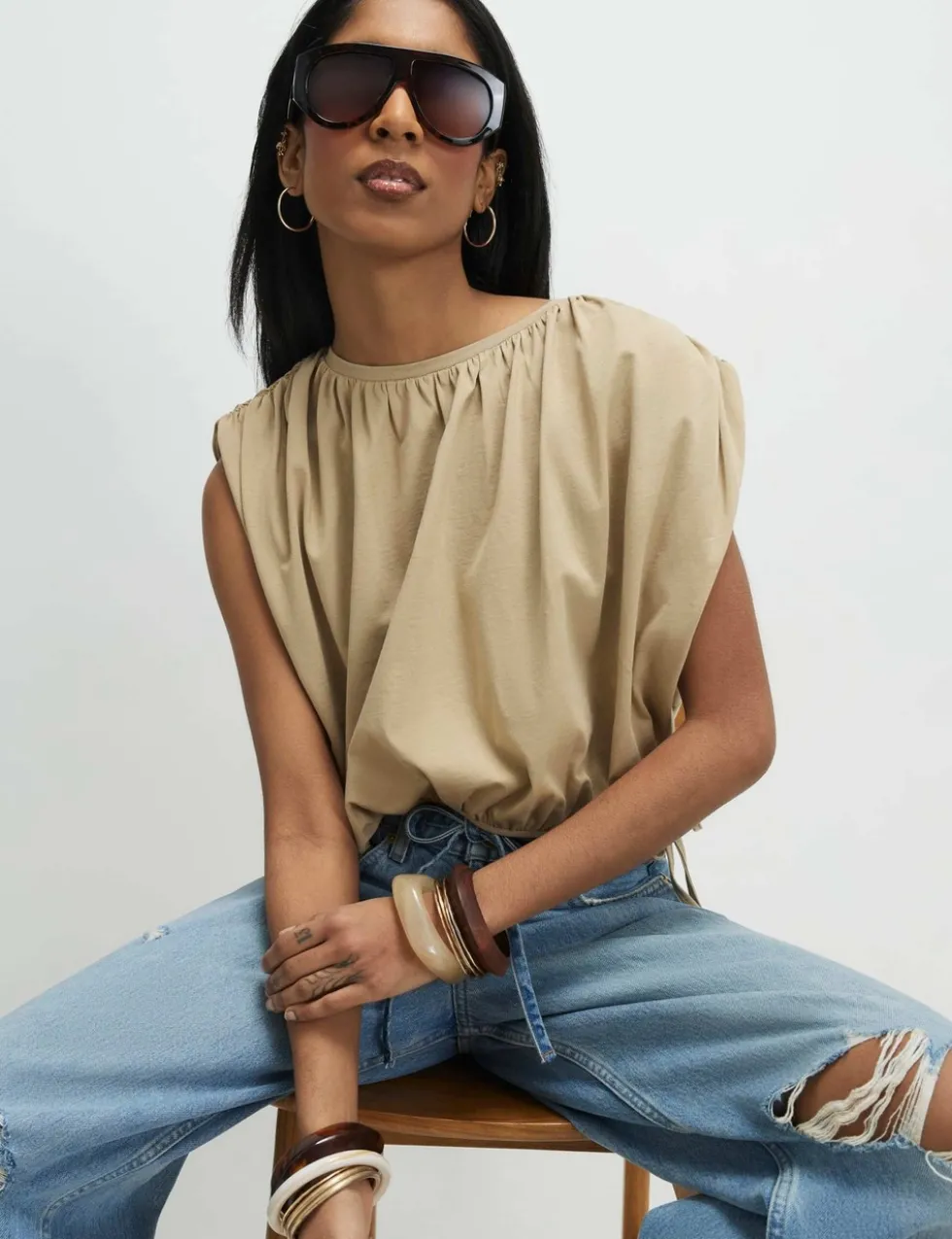Pure Cotton Bubble Hem Tie Detail Top