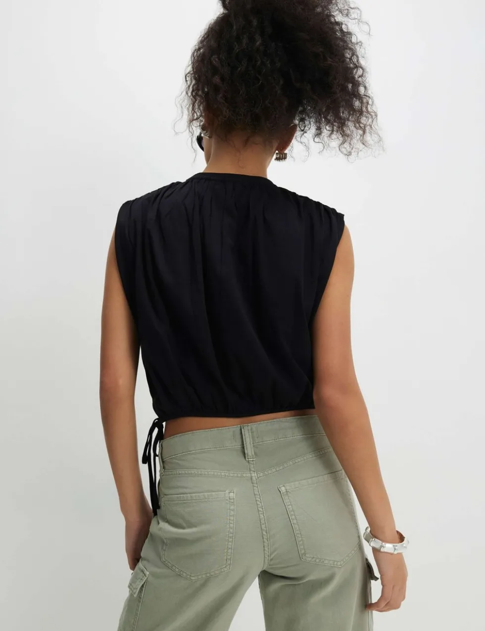 Pure Cotton Bubble Hem Tie Detail Top