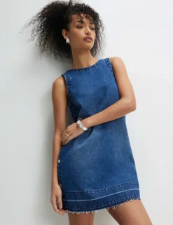 Pure Cotton Button Detail Mini Shift Dress