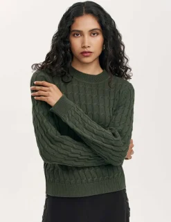 Pure Cotton Cable Knit Crew Neck Jumper