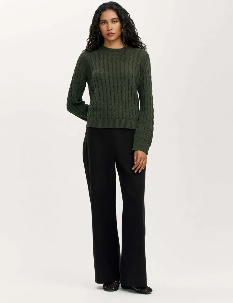 Pure Cotton Cable Knit Crew Neck Jumper