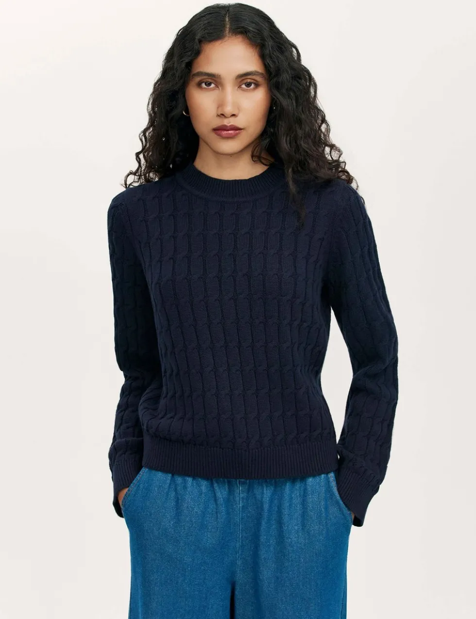 Pure Cotton Cable Knit Crew Neck Jumper
