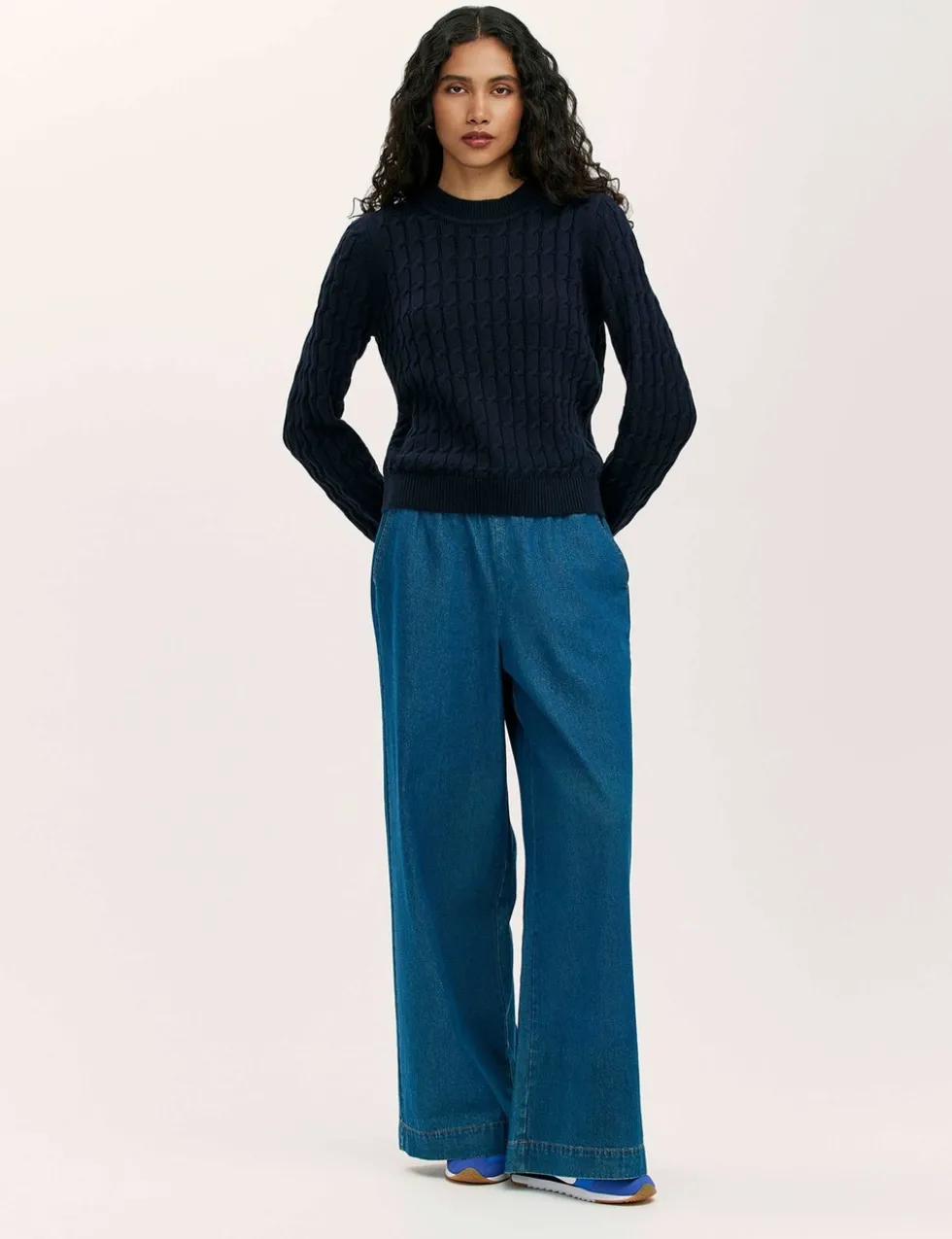 Pure Cotton Cable Knit Crew Neck Jumper
