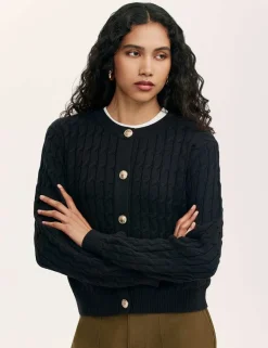 Pure Cotton Cable Knit Crew Neck Cardigan