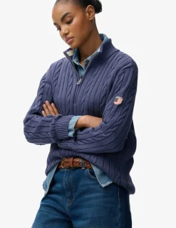 Pure Cotton Cable Knit Half Zip Jumper