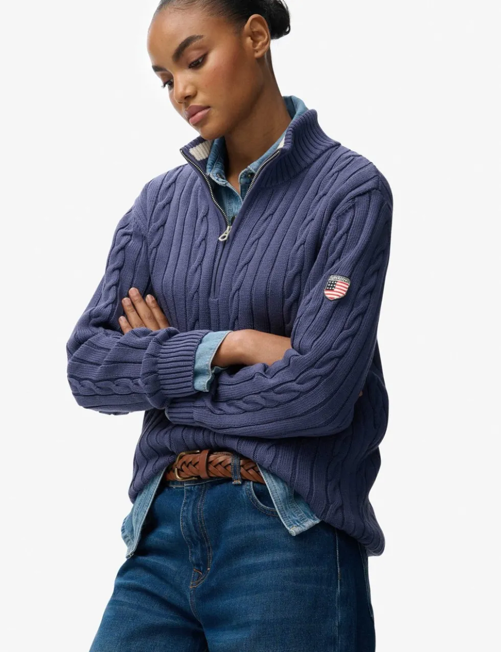 Pure Cotton Cable Knit Half Zip Jumper