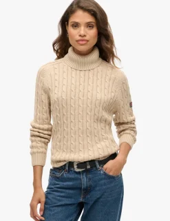 Pure Cotton Cable Knit Roll Neck Jumper