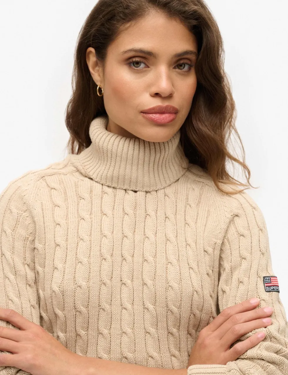 Pure Cotton Cable Knit Roll Neck Jumper