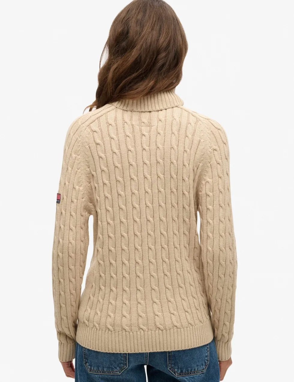 Pure Cotton Cable Knit Roll Neck Jumper