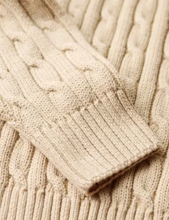 Pure Cotton Cable Knit Roll Neck Jumper