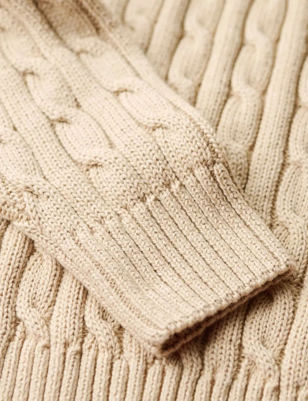 Pure Cotton Cable Knit Roll Neck Jumper