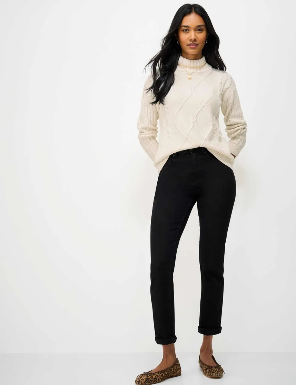 Pure Cotton Cable Knit Roll Neck Jumper