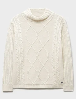 Pure Cotton Cable Knit Roll Neck Jumper