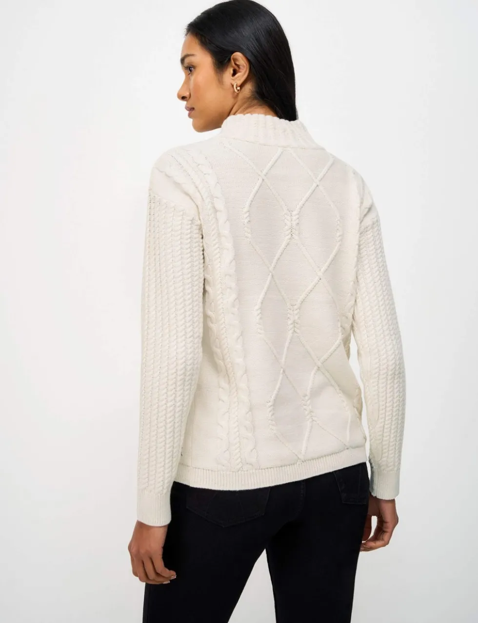 Pure Cotton Cable Knit Roll Neck Jumper