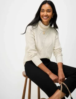 Pure Cotton Cable Knit Roll Neck Jumper