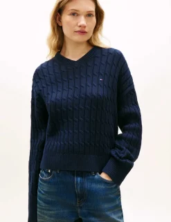 Pure Cotton Cable Knit V-Neck Jumper